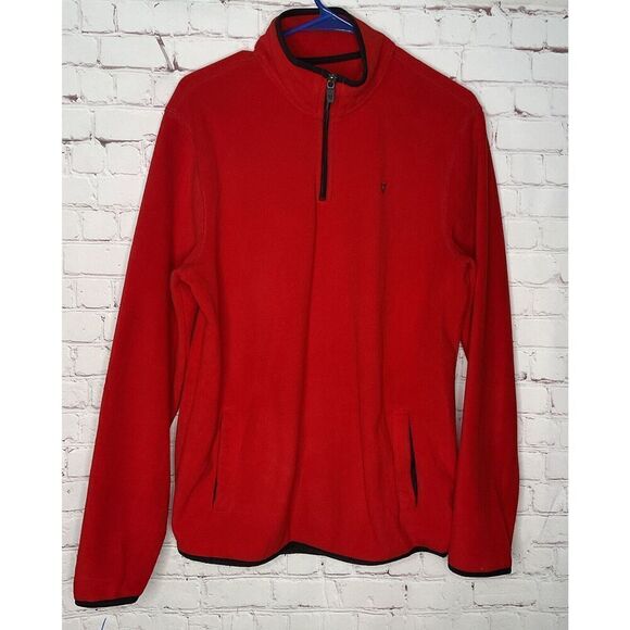 Prince and Fox Men’s Medium Sweater 1/4Zip Red Fleece Pullover Pockets Mock Neck - Picture 1 of 8